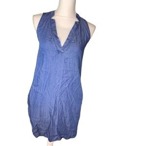 1250c Women’s Small Pocketed Blue Sleeveless Knee Length Dress